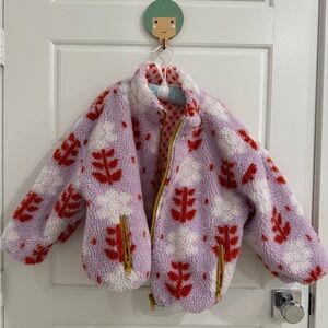 Kids Sherpa Jacket with Red and White Leaf Pattern